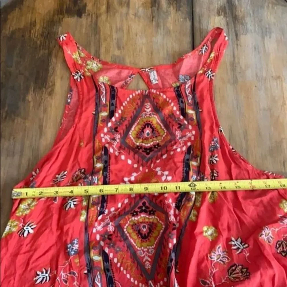 Free People Medium Vibrant Orange Flowy Midi Tank Dress Boho Festival Vacation - Picture 6 of 8